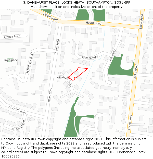 3, DANEHURST PLACE, LOCKS HEATH, SOUTHAMPTON, SO31 6PP: Location map and indicative extent of plot