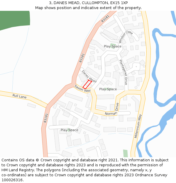 3, DANES MEAD, CULLOMPTON, EX15 1XP: Location map and indicative extent of plot