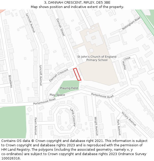 3, DANNAH CRESCENT, RIPLEY, DE5 3BE: Location map and indicative extent of plot