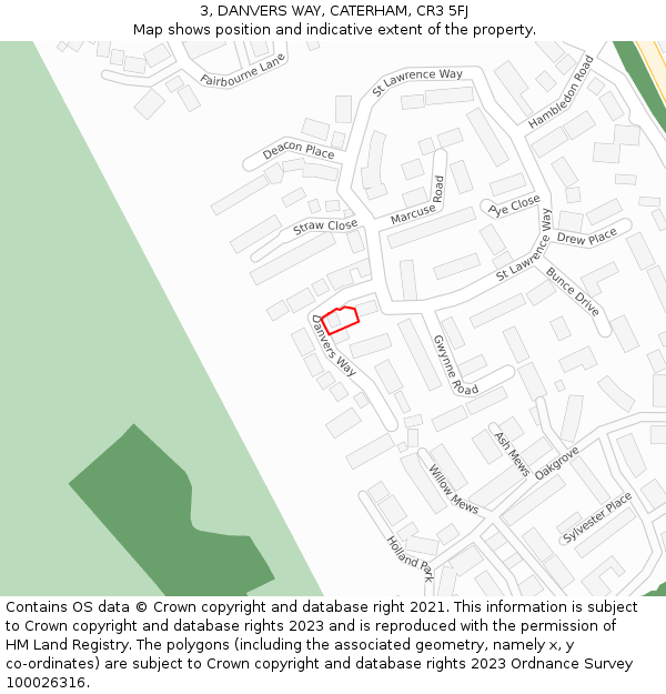 3, DANVERS WAY, CATERHAM, CR3 5FJ: Location map and indicative extent of plot