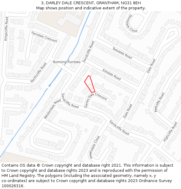 3, DARLEY DALE CRESCENT, GRANTHAM, NG31 8EH: Location map and indicative extent of plot