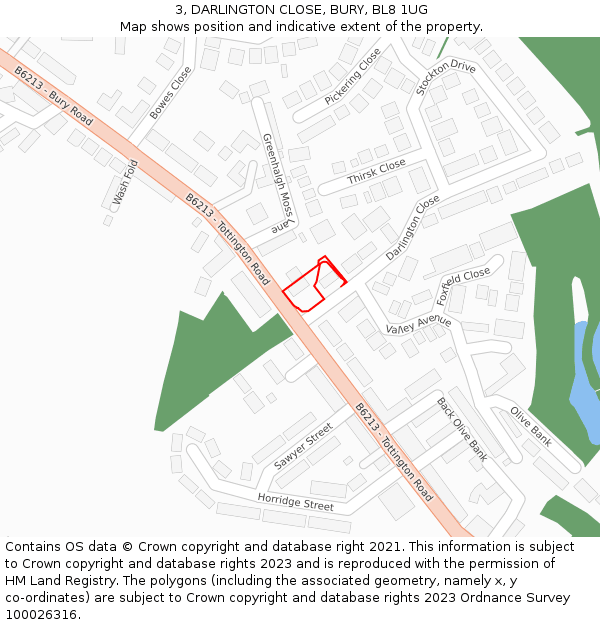 3, DARLINGTON CLOSE, BURY, BL8 1UG: Location map and indicative extent of plot