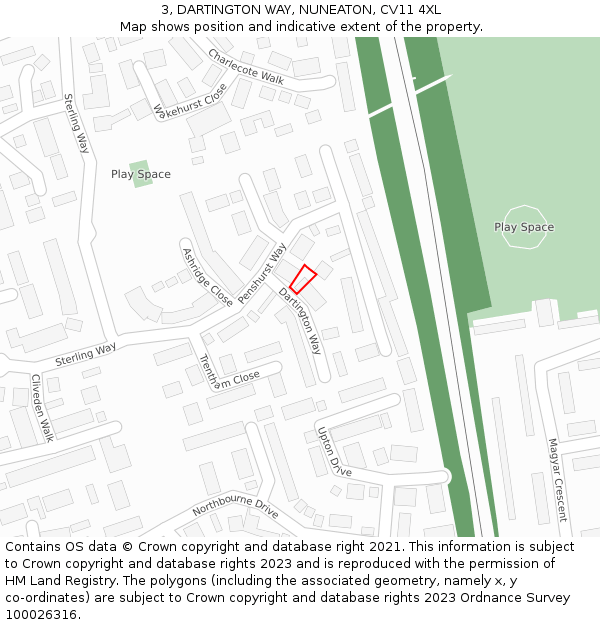 3, DARTINGTON WAY, NUNEATON, CV11 4XL: Location map and indicative extent of plot