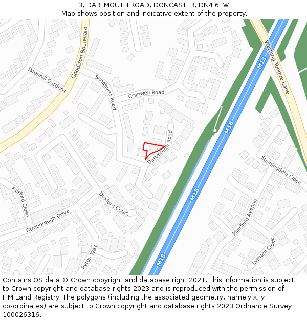 3, DARTMOUTH ROAD, DONCASTER, DN4 6EW: Location map and indicative extent of plot