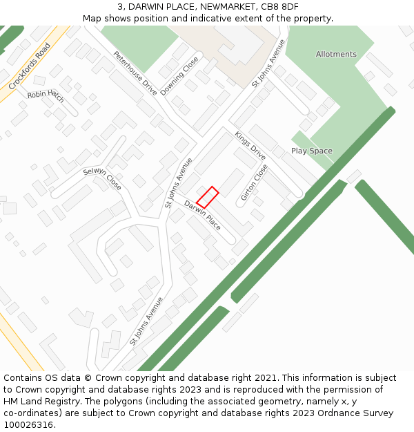 3, DARWIN PLACE, NEWMARKET, CB8 8DF: Location map and indicative extent of plot