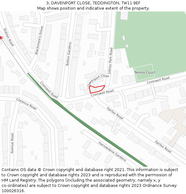 3, DAVENPORT CLOSE, TEDDINGTON, TW11 9EF: Location map and indicative extent of plot