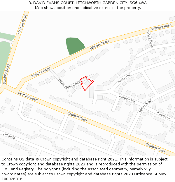 3, DAVID EVANS COURT, LETCHWORTH GARDEN CITY, SG6 4WA: Location map and indicative extent of plot