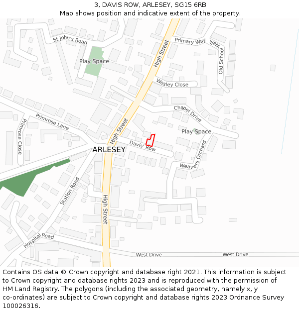 3, DAVIS ROW, ARLESEY, SG15 6RB: Location map and indicative extent of plot