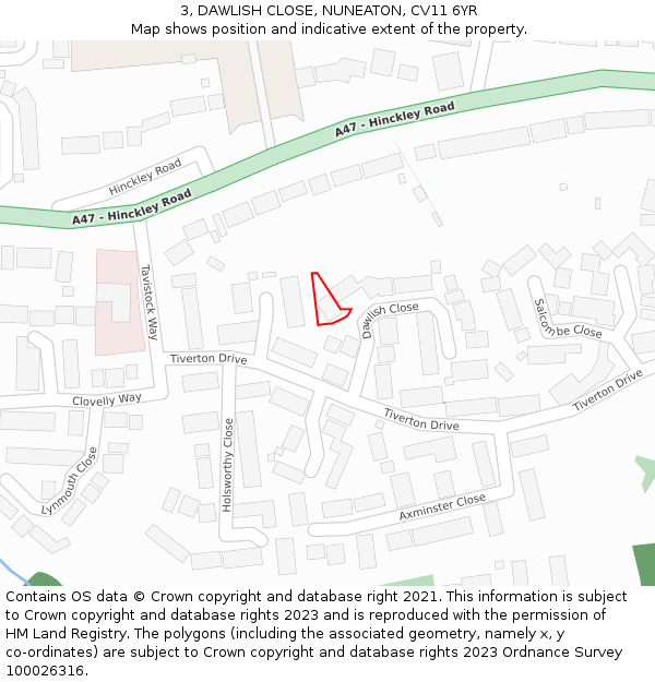 3, DAWLISH CLOSE, NUNEATON, CV11 6YR: Location map and indicative extent of plot