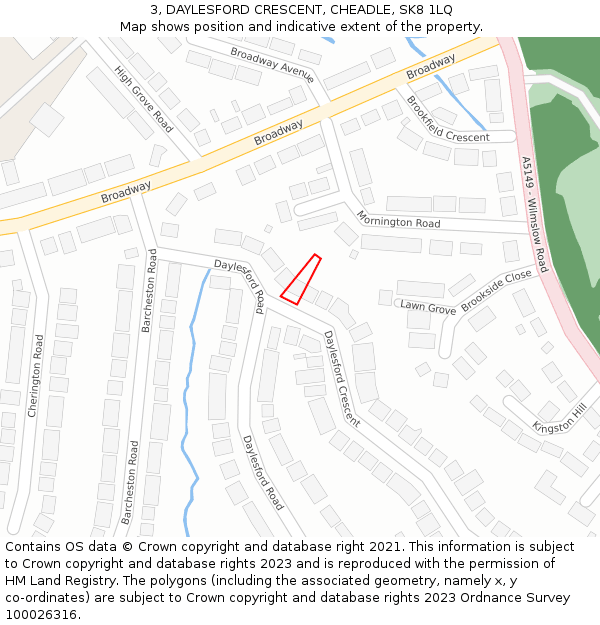 3, DAYLESFORD CRESCENT, CHEADLE, SK8 1LQ: Location map and indicative extent of plot