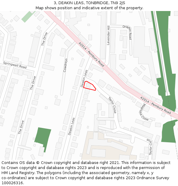 3, DEAKIN LEAS, TONBRIDGE, TN9 2JS: Location map and indicative extent of plot