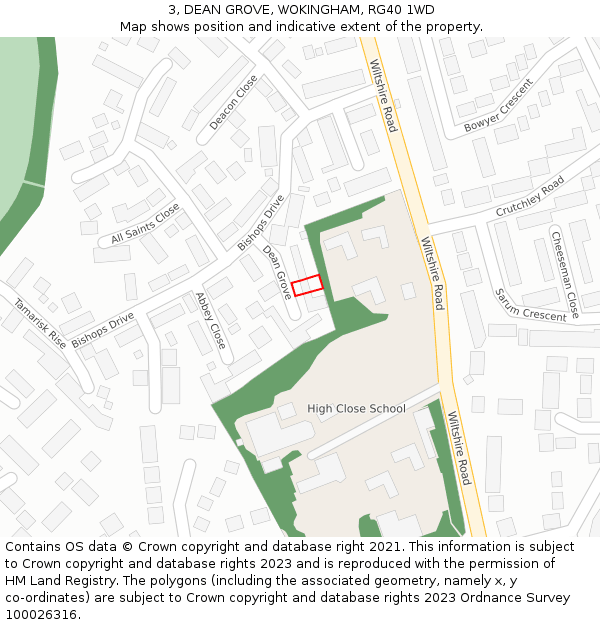 3, DEAN GROVE, WOKINGHAM, RG40 1WD: Location map and indicative extent of plot