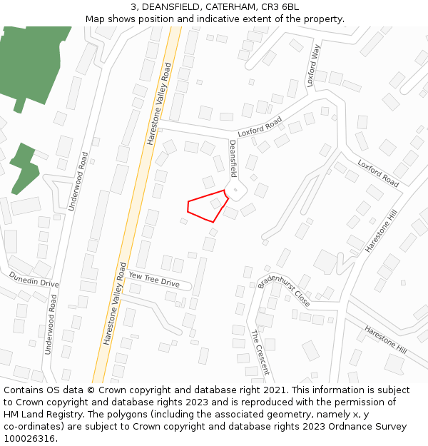 3, DEANSFIELD, CATERHAM, CR3 6BL: Location map and indicative extent of plot