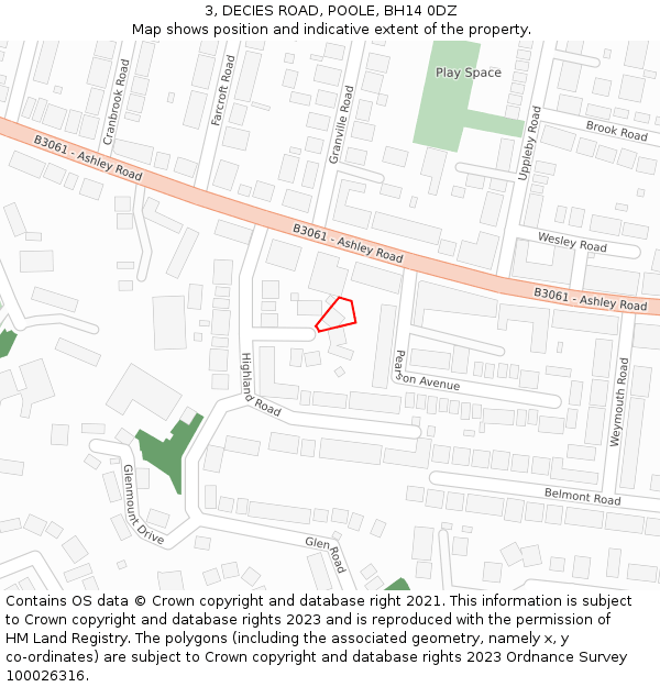 3, DECIES ROAD, POOLE, BH14 0DZ: Location map and indicative extent of plot