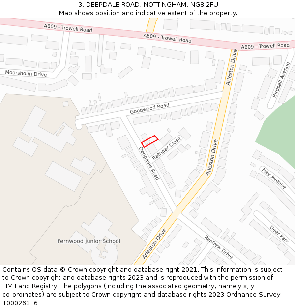 3, DEEPDALE ROAD, NOTTINGHAM, NG8 2FU: Location map and indicative extent of plot