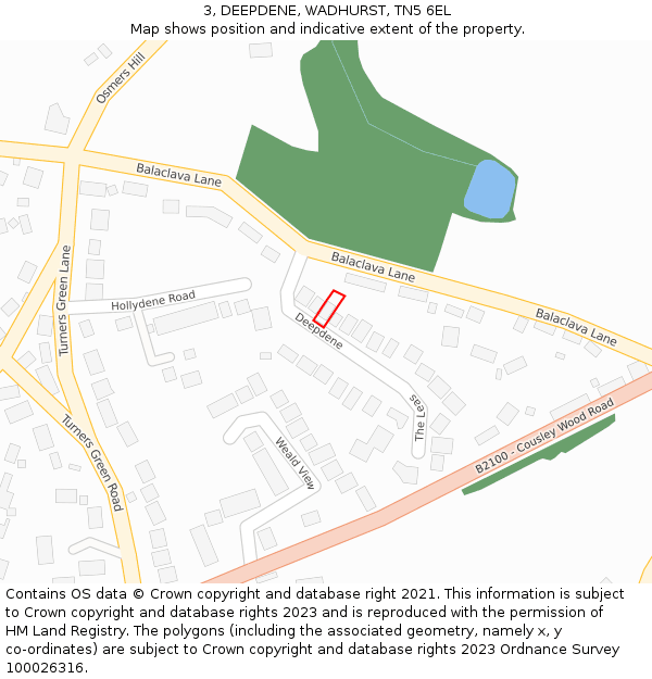 3, DEEPDENE, WADHURST, TN5 6EL: Location map and indicative extent of plot