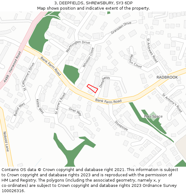 3, DEEPFIELDS, SHREWSBURY, SY3 6DP: Location map and indicative extent of plot