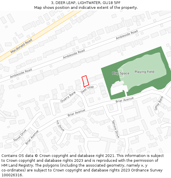 3, DEER LEAP, LIGHTWATER, GU18 5PF: Location map and indicative extent of plot