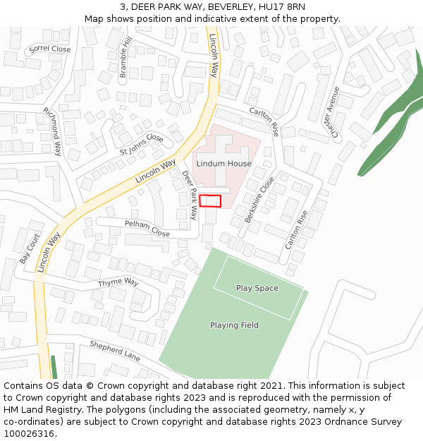3, DEER PARK WAY, BEVERLEY, HU17 8RN: Location map and indicative extent of plot
