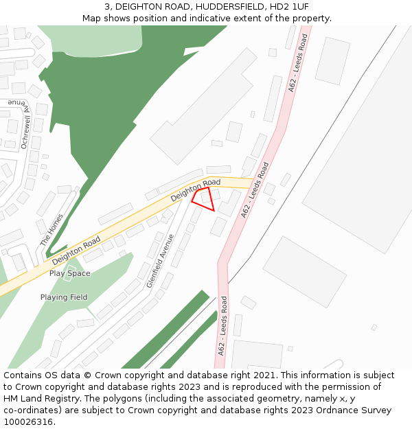 3, DEIGHTON ROAD, HUDDERSFIELD, HD2 1UF: Location map and indicative extent of plot