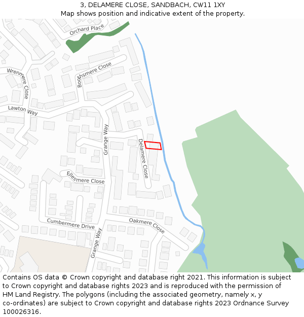 3, DELAMERE CLOSE, SANDBACH, CW11 1XY: Location map and indicative extent of plot