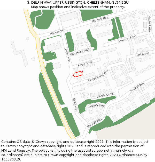 3, DELFIN WAY, UPPER RISSINGTON, CHELTENHAM, GL54 2GU: Location map and indicative extent of plot