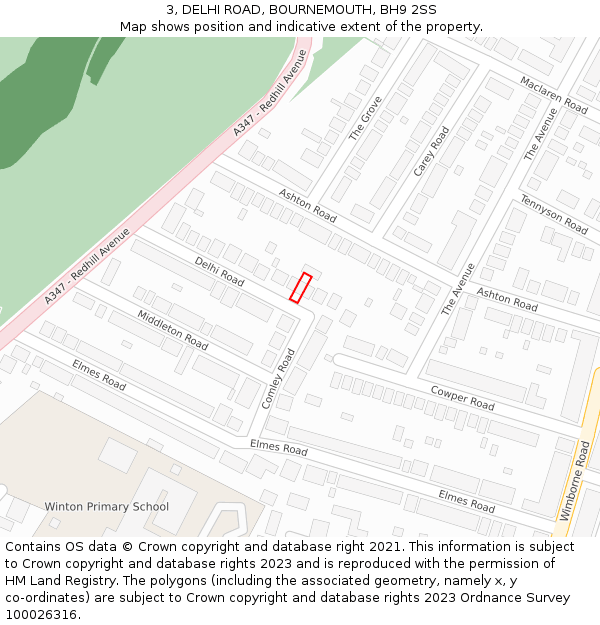 3, DELHI ROAD, BOURNEMOUTH, BH9 2SS: Location map and indicative extent of plot