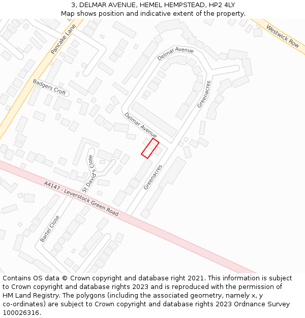 3, DELMAR AVENUE, HEMEL HEMPSTEAD, HP2 4LY: Location map and indicative extent of plot