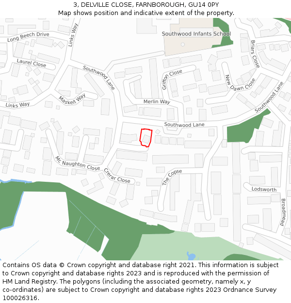 3, DELVILLE CLOSE, FARNBOROUGH, GU14 0PY: Location map and indicative extent of plot