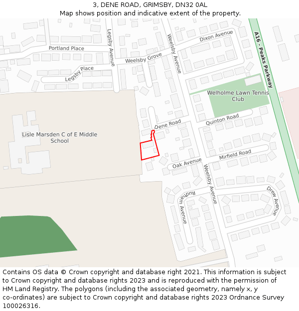 3, DENE ROAD, GRIMSBY, DN32 0AL: Location map and indicative extent of plot