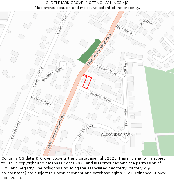 3, DENMARK GROVE, NOTTINGHAM, NG3 4JG: Location map and indicative extent of plot