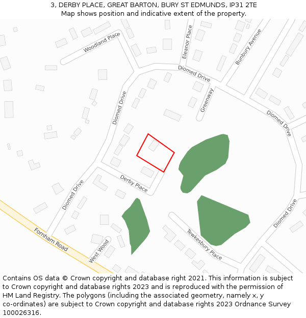 3, DERBY PLACE, GREAT BARTON, BURY ST EDMUNDS, IP31 2TE: Location map and indicative extent of plot