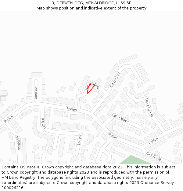 3, DERWEN DEG, MENAI BRIDGE, LL59 5EJ: Location map and indicative extent of plot