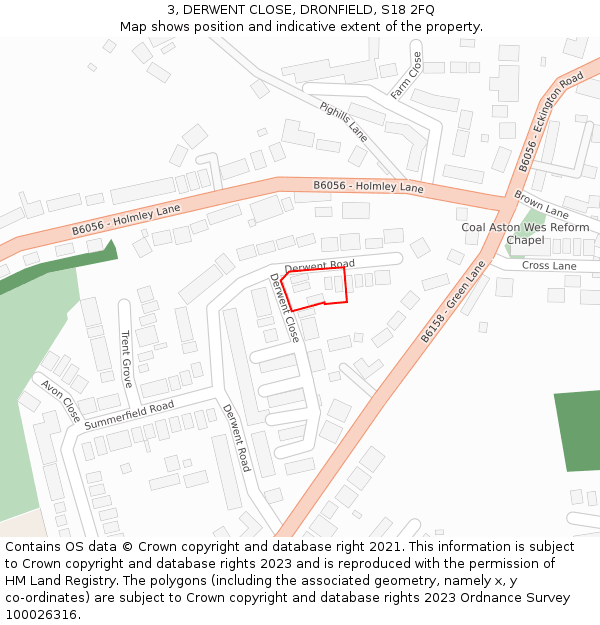 3, DERWENT CLOSE, DRONFIELD, S18 2FQ: Location map and indicative extent of plot