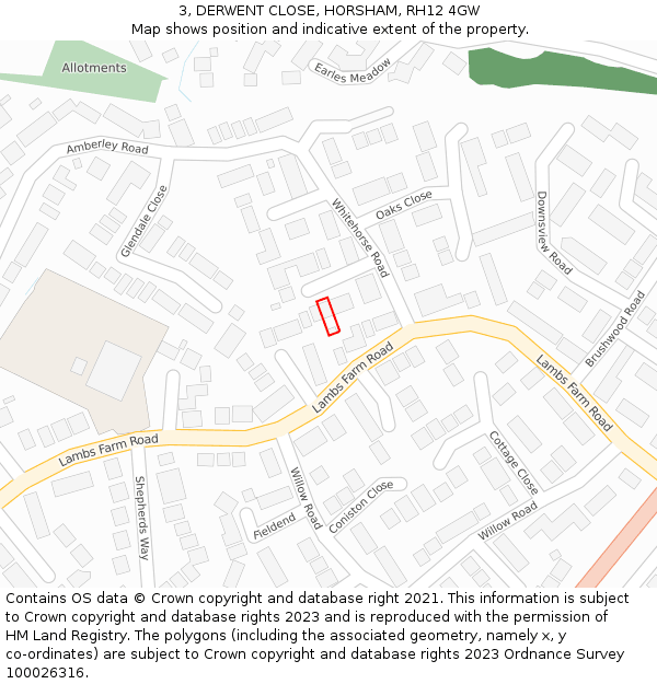 3, DERWENT CLOSE, HORSHAM, RH12 4GW: Location map and indicative extent of plot