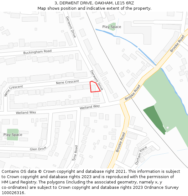 3, DERWENT DRIVE, OAKHAM, LE15 6RZ: Location map and indicative extent of plot