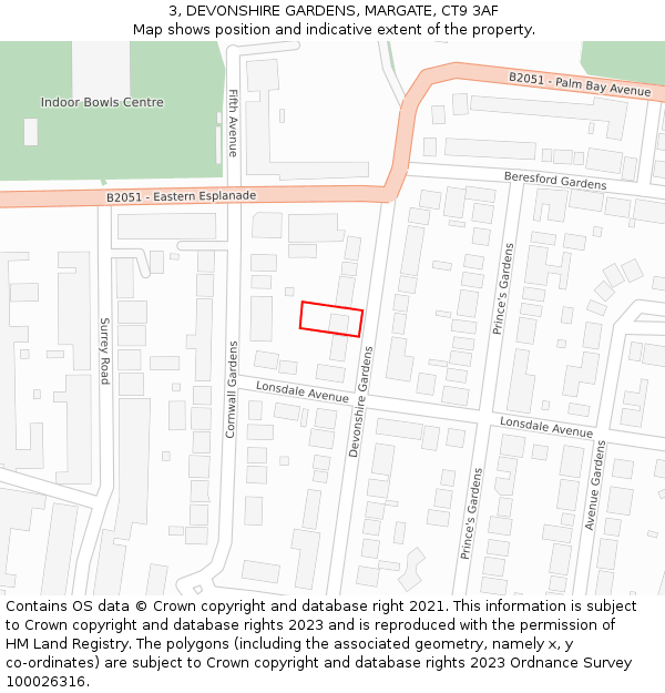 3, DEVONSHIRE GARDENS, MARGATE, CT9 3AF: Location map and indicative extent of plot