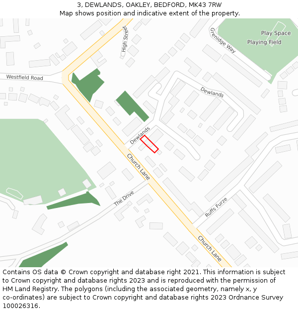 3, DEWLANDS, OAKLEY, BEDFORD, MK43 7RW: Location map and indicative extent of plot