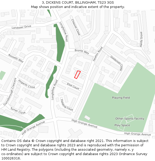 3, DICKENS COURT, BILLINGHAM, TS23 3GS: Location map and indicative extent of plot