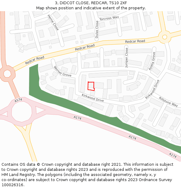 3, DIDCOT CLOSE, REDCAR, TS10 2XF: Location map and indicative extent of plot