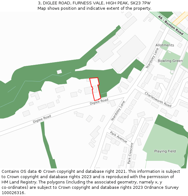 3, DIGLEE ROAD, FURNESS VALE, HIGH PEAK, SK23 7PW: Location map and indicative extent of plot