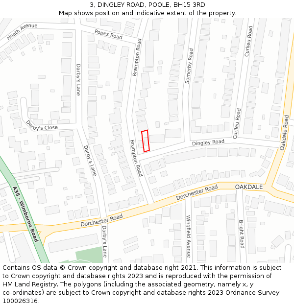 3, DINGLEY ROAD, POOLE, BH15 3RD: Location map and indicative extent of plot