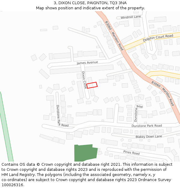 3, DIXON CLOSE, PAIGNTON, TQ3 3NA: Location map and indicative extent of plot