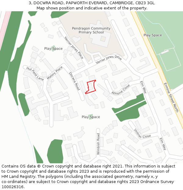 3, DOCWRA ROAD, PAPWORTH EVERARD, CAMBRIDGE, CB23 3GL: Location map and indicative extent of plot
