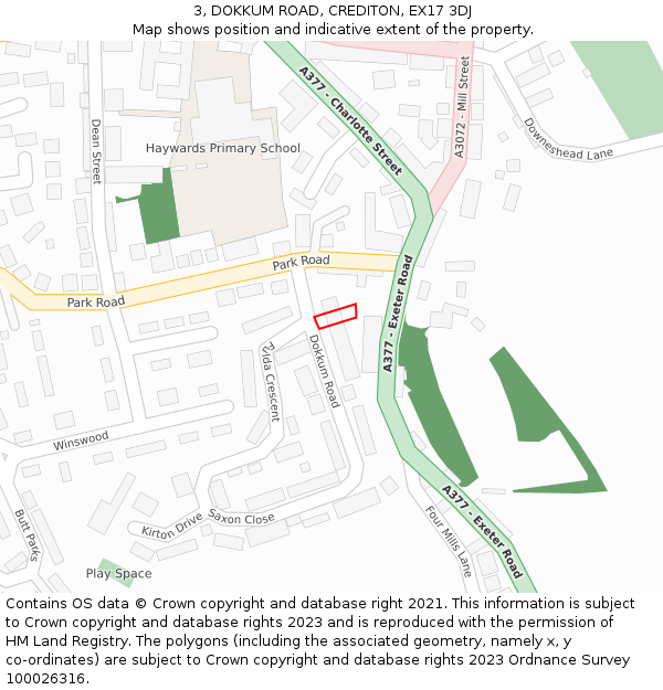 3, DOKKUM ROAD, CREDITON, EX17 3DJ: Location map and indicative extent of plot