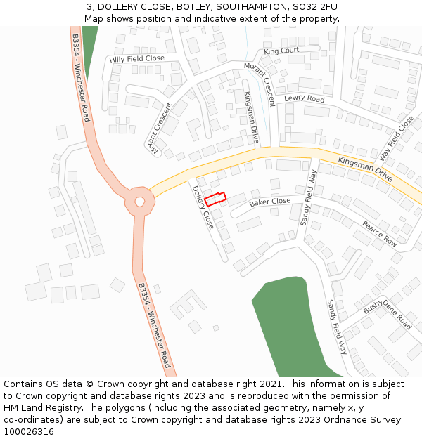 3, DOLLERY CLOSE, BOTLEY, SOUTHAMPTON, SO32 2FU: Location map and indicative extent of plot