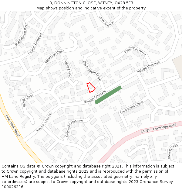 3, DONNINGTON CLOSE, WITNEY, OX28 5FR: Location map and indicative extent of plot