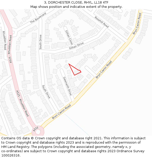 3, DORCHESTER CLOSE, RHYL, LL18 4TF: Location map and indicative extent of plot