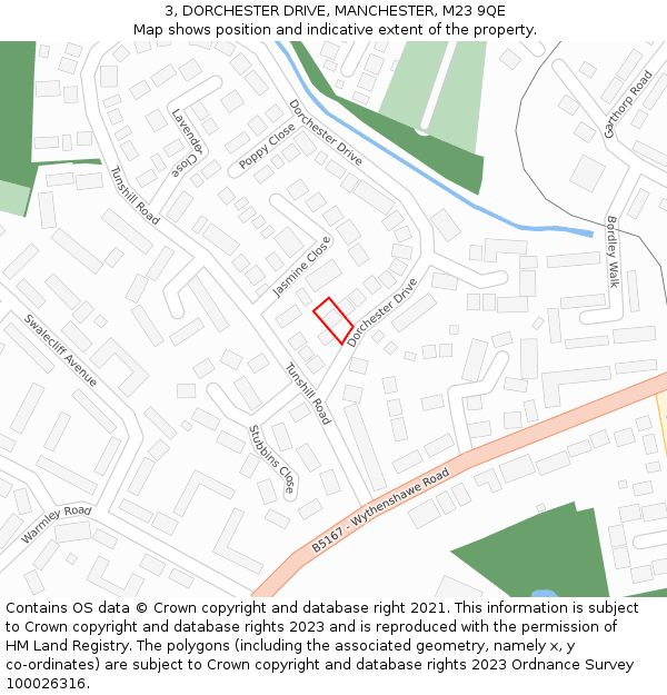 3, DORCHESTER DRIVE, MANCHESTER, M23 9QE: Location map and indicative extent of plot