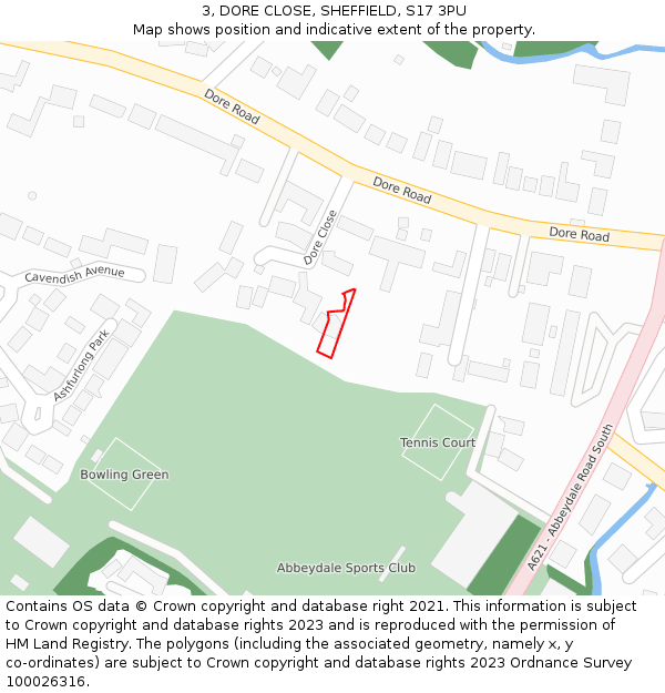 3, DORE CLOSE, SHEFFIELD, S17 3PU: Location map and indicative extent of plot